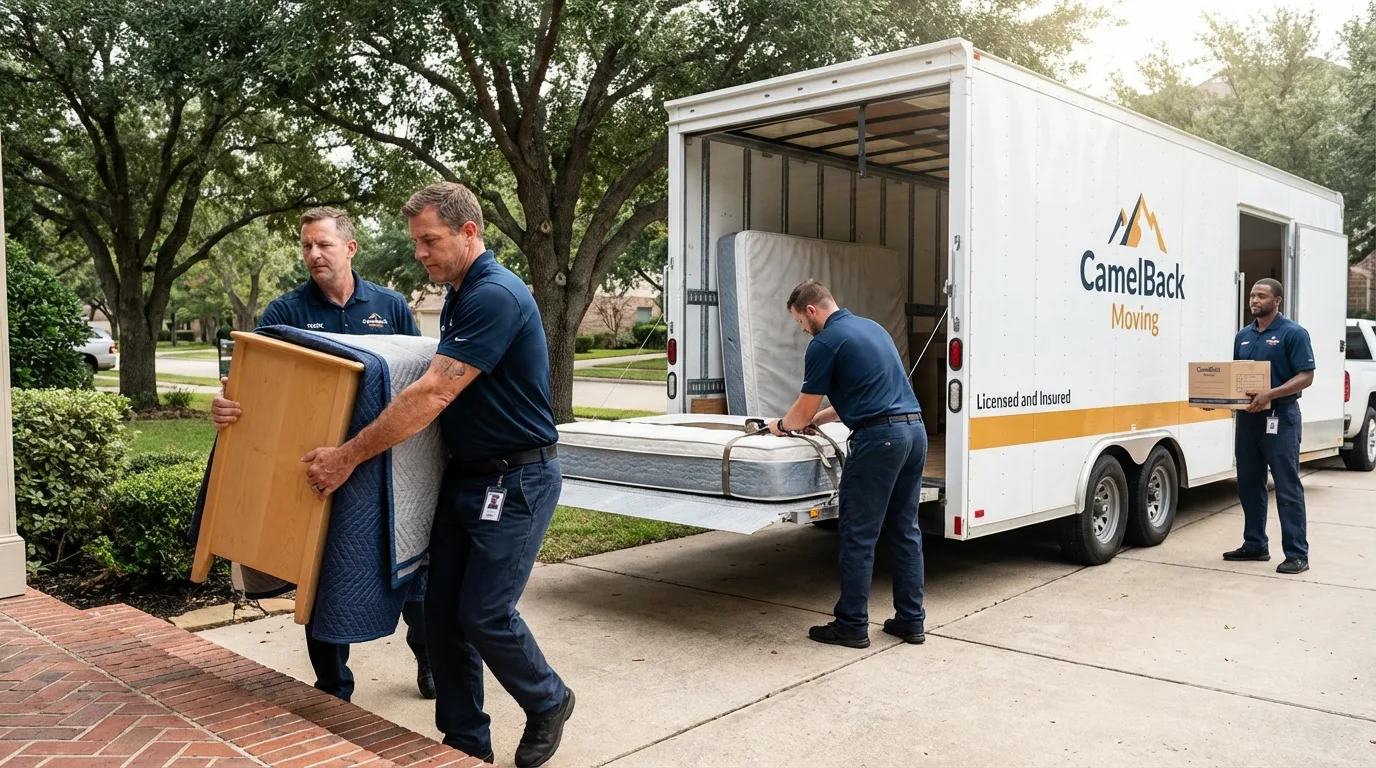 Crew loading residential truck for cross-state move from Walker, MN