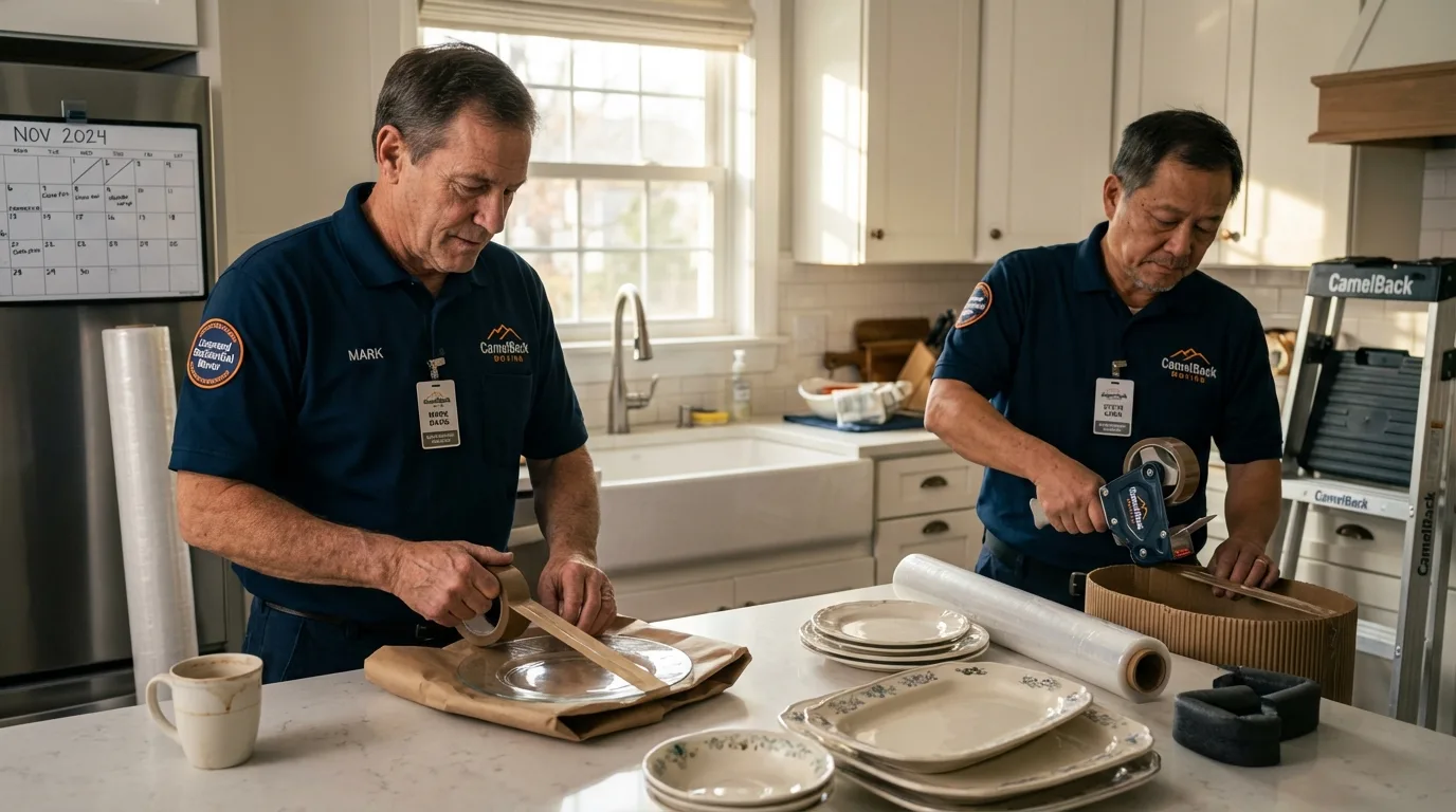 Professional crew packing kitchen dishware in Walker, MN